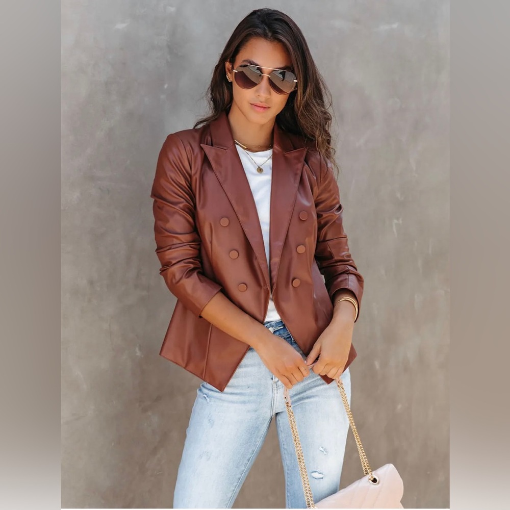 VICI ANGELIQUE FAUX LEATHER BLAZER - CHESTNUT